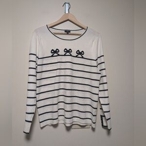 Talbots Petite XL Black White Stripe Bow Sweater Preppy Top